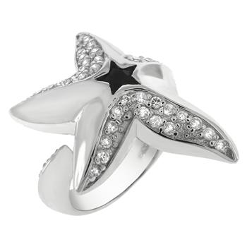 Starfish - Black CZ Sterling Silver Rhodium Ring