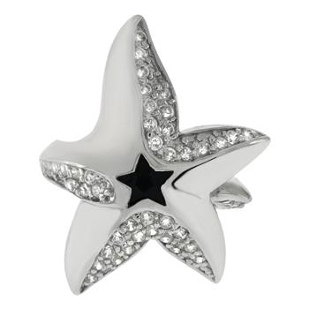 Starfish - Black CZ Sterling Silver Rhodium Ring