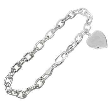 Sterling Silver Engravable Heart Link Bracelet