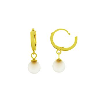 Sterling Silver Gold Plated Huggie Pearl Drop Earrings