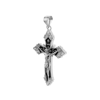 Sterling Silver Black Enamel High Polished Crucifix Pendant
