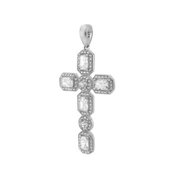 Sterling Silver Rhodium CZ Cross Pendant