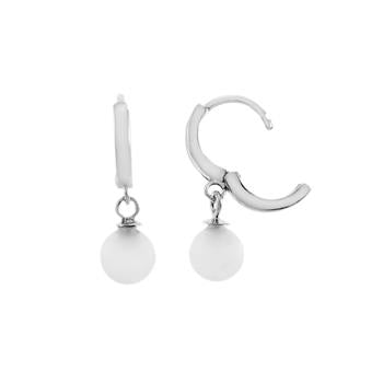 .925 Sterling Silver Pearl Dangle Huggie Earrings