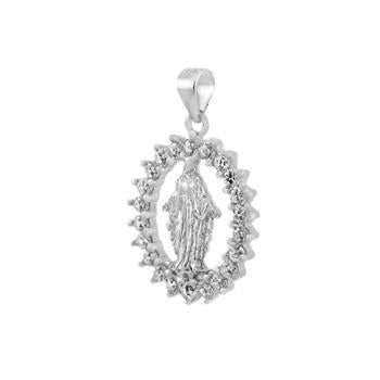 Sterling Silver CZ Virgin Mary Oval Pendant