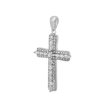 Sterling Silver Rhodium Channel Set CZ Cross Pendant