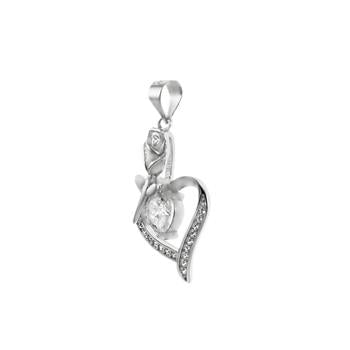 Sterling Silver CZ Open Heart & Rose Pendant