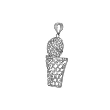 Sterling Silver Pavé CZ Basketball Hoop Pendant