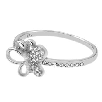 Sterling Silver Rhodium Plated CZ Butterfly Ring