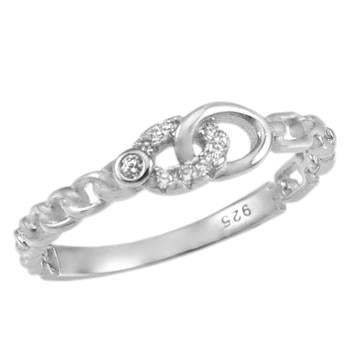 Cuban-Anchor CZ Sterling Silver Rhodium Plated Band Ring