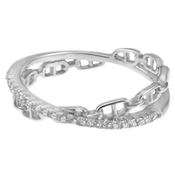 Sterling Silver Rhodium Plated Mariner Link CZ Ring
