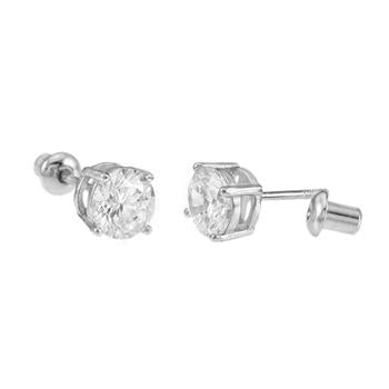 .925 Sterling Silver CZ Cast Screw Back Stud Earrings