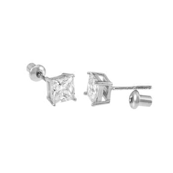 .925 Sterling Silver Princess CZ Cast Screw Back Stud Earrings