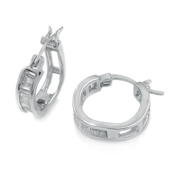 Sterling Silver Baguette Cubic Zirconia Small Hoop Earrings