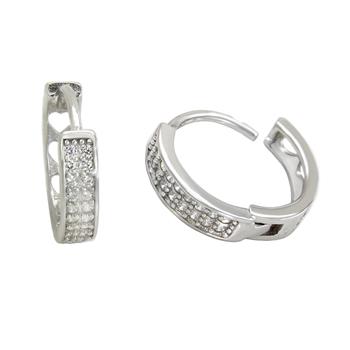 2 Lines Cubic Zirconia Sterling Silver Rhodium Huggie Hoop Earrings