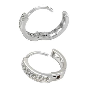 2 Lines Cubic Zirconia Sterling Silver Rhodium Huggie Hoop Earrings