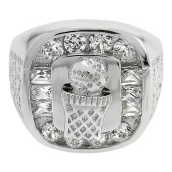 Sterling Silver Basketball Hoop CZ Ring