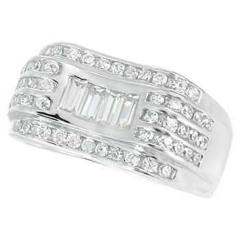 Sterling Silver Cubic Zirconia Baguett & Round CZ Man Ring