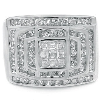 Sterling Silver Invisible-Cut & Round CZ Men Ring