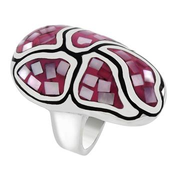 Sterling Silver Pink Mosaic MOP Oval Dome Ring