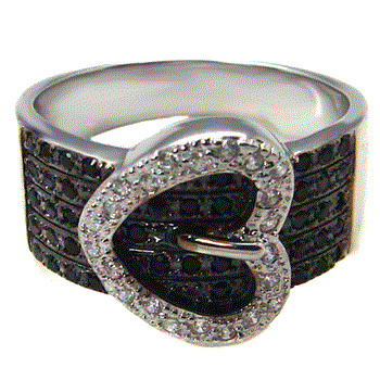 Heart Belt Buckle Black & White CZ Ring