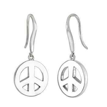 Sterling Silver Peace Symbol Rhodium Dangle Earrings