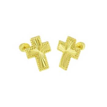 14K Gold Cross Screw Back Stud Earrings