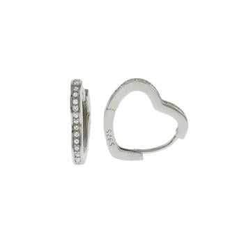 Heart Shape Sterling Silver Rhodium Huggie Hoop Earrings