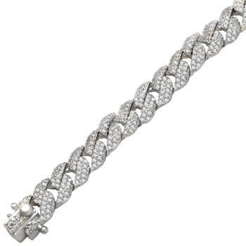 8.5mm CZ Cuban Link Sterling Silver Bracelet