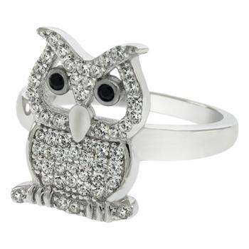 Sterling Silver OWL W. Black Eyes CZ Ring