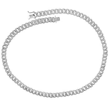 CZ Cuban Link Sterling Silver Rhodium Necklace