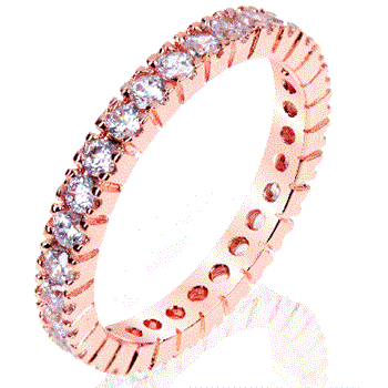 Sterling Silver Eternity Round CZ Rose Plated Band Ring