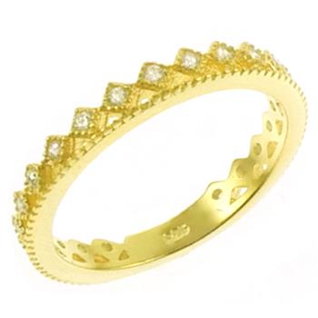 Sterling Silver Round CZ Gold Plated Ring