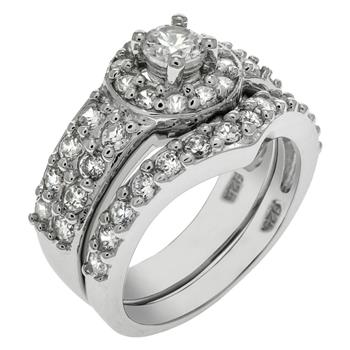 Sterling Silver Cubic Zirconia 4MM Round Ring Set