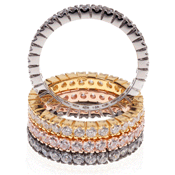 Sterling Silver Eternity Round CZ Black Rhodium Band Ring