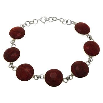 Sterling Silver Round Red Coral Bracelet