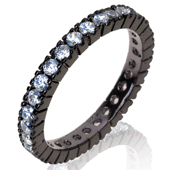 Sterling Silver Eternity Round CZ Black Rhodium Band Ring