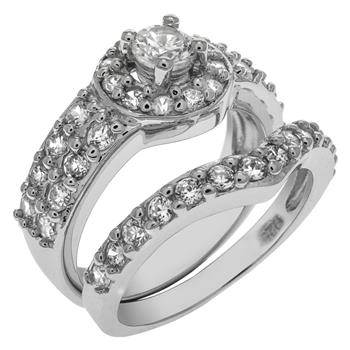 Sterling Silver Cubic Zirconia 4MM Round Ring Set