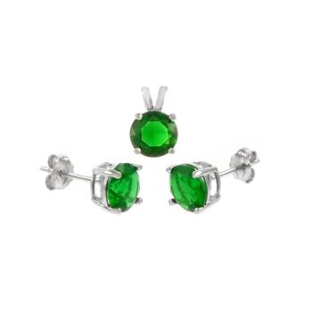 Sterling Silver Emerald Earrings & Pendant Set
