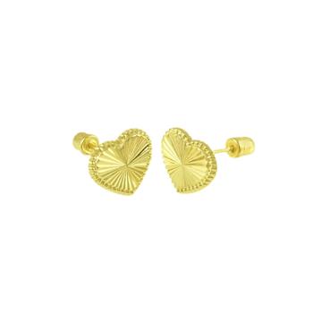 Diamond Cut Heart 14K Gold Crew Back Stud Earrings