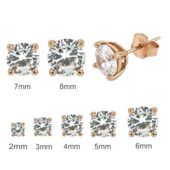 Sterling Silver Round CZ 14K Rose Gold Plated Casting Stud Earrings