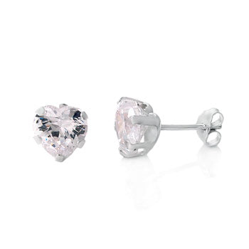 white cz heart sterling silver stud earrings