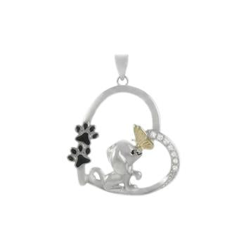 Puppy Dog - CZ Heart Rhodium Pendant