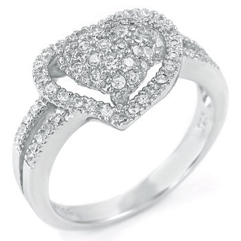 Sterling Silver Pave Cubic Zirconia Double Heart Ring