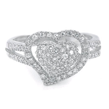 Sterling Silver Pave Cubic Zirconia Double Heart Ring