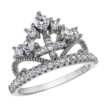 Sterling Silver Crown Pave CZ Ring