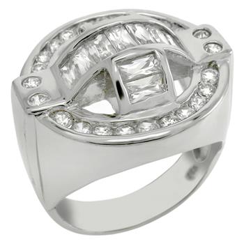Sterling Silver Baguette & Round CZ Man Ring