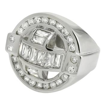 Sterling Silver Baguette & Round CZ Man Ring