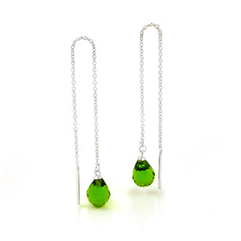 Green CZ Threader Earrings Rhodium