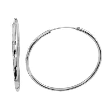Sterling Silver DC Rhodium Hoop Earrings