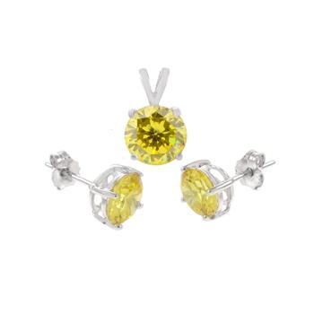 Sterling Silver Citrine Earrings & Pendant Set